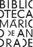 Logo of Biblioteca Mario de Andrade: the inscription Biblioteca Mário de Andrade written in black capital font on a white background, divided into 5 lines, formatted in a rectangle that resembles a book cover.