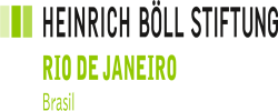 Logo of the Heinrich Böll Foundation: three rectangles forming a gradient of green in a row, the name 'Heinrich Böll Stiftung' written in black, by the side below written 'Rio de Janeiro' in green, below 'Brazil' written in green.